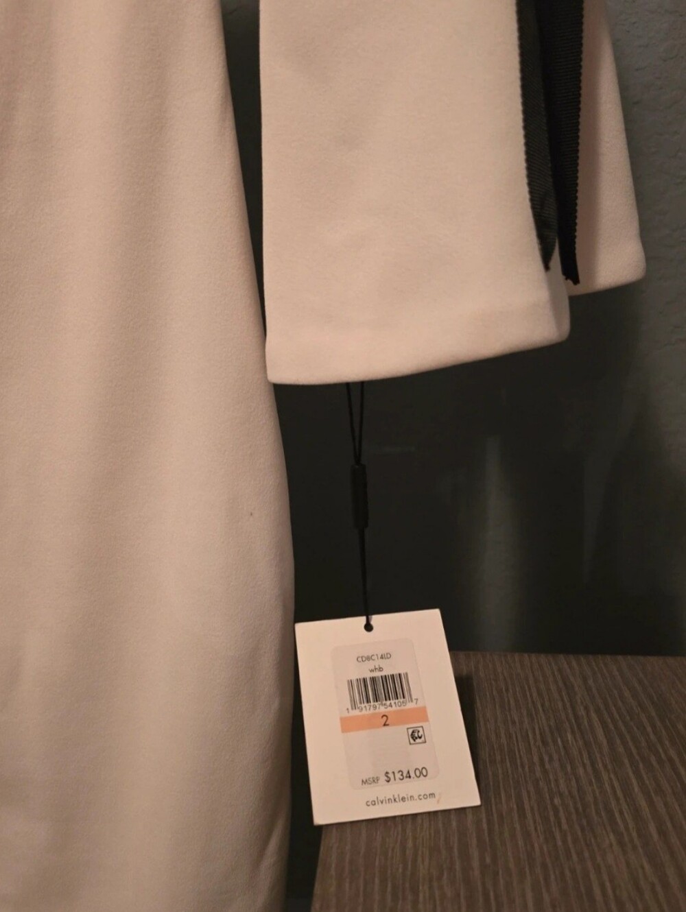 Calvin Klein White Midi Sheath Dress with Black Ribbon Sleeves [2] - Picture 5 of 8